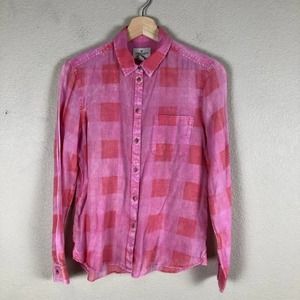 AMERICAN eagle shirt pink orange checked buttoned semi sheer casual size small